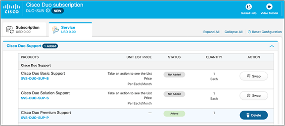 Selecting the service SKU