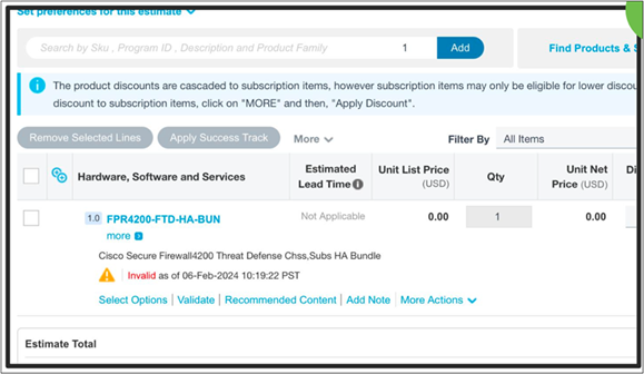 Estimate tab 2