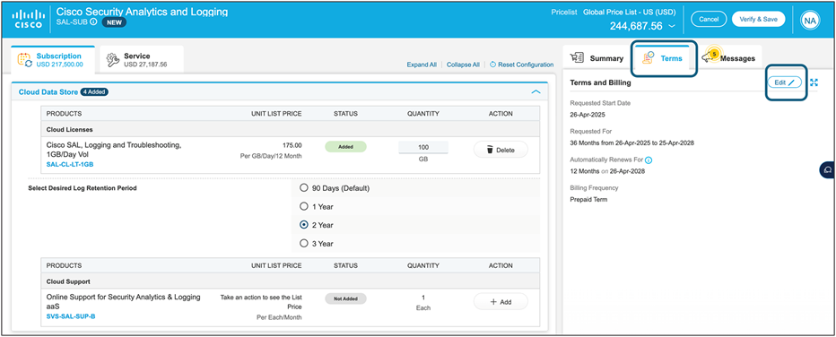 New Terms and Billing