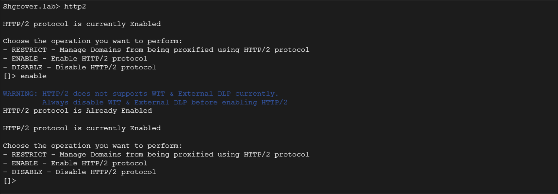 Disabled Features with HTTP 2 Enabled