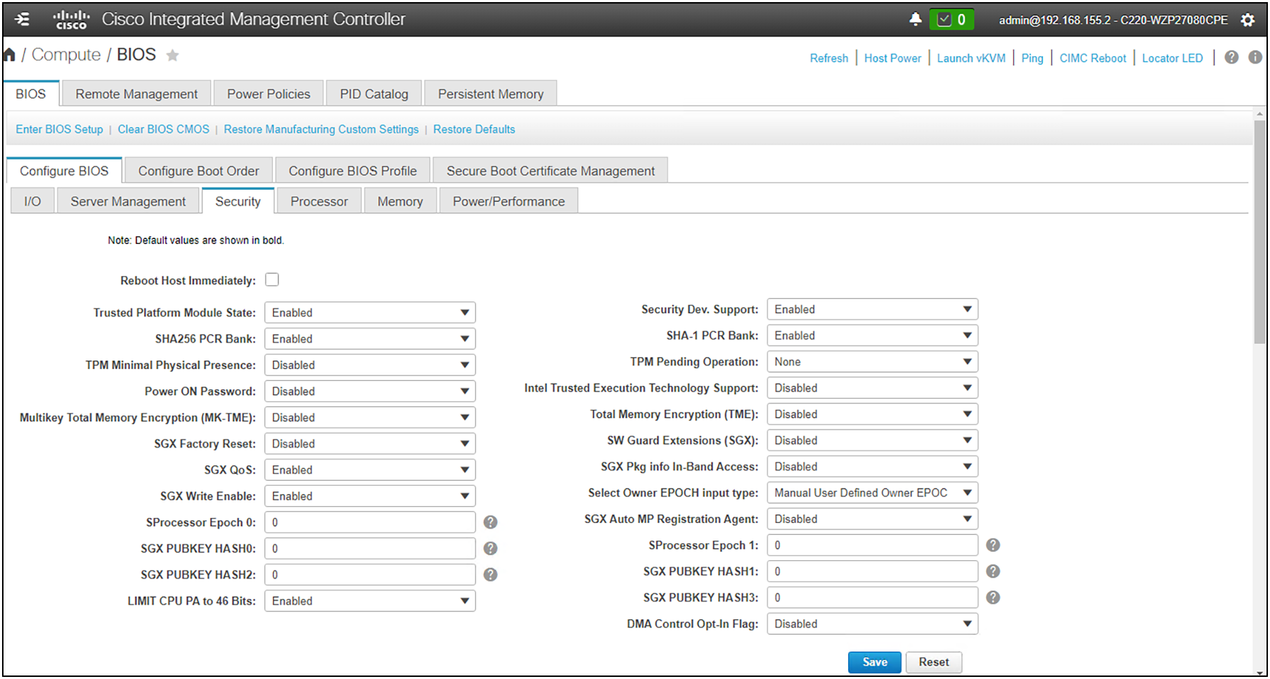 BIOS tokens available to effect secure processor directives
