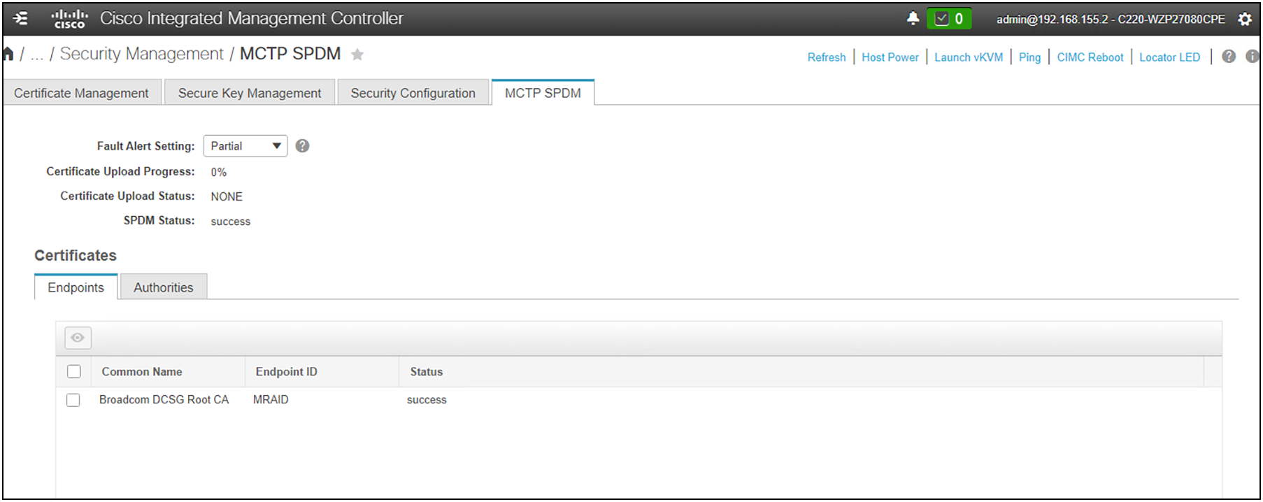 MCTP SPDM configuration in CIMC.