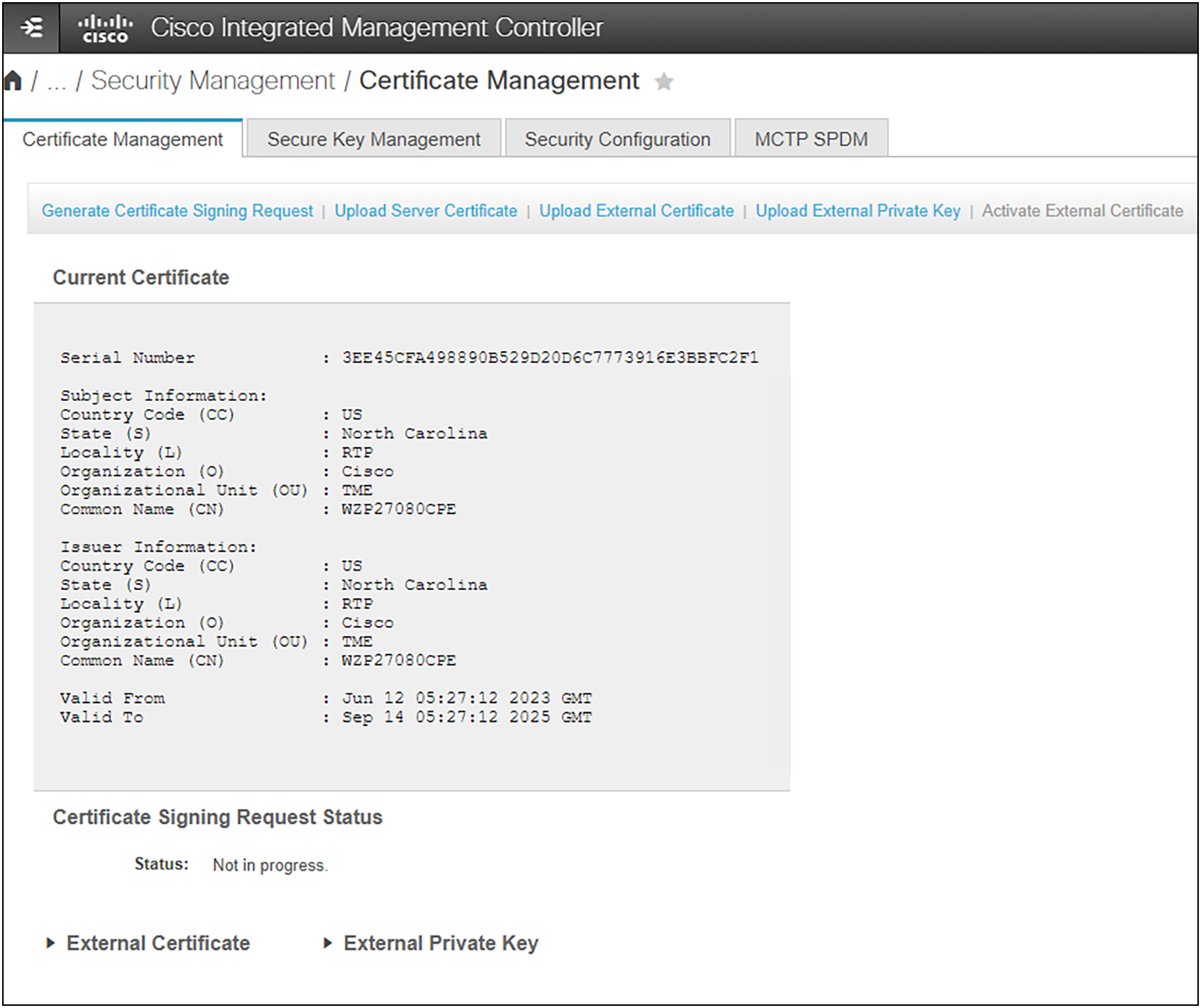 Setting up system certificates in CIMC.