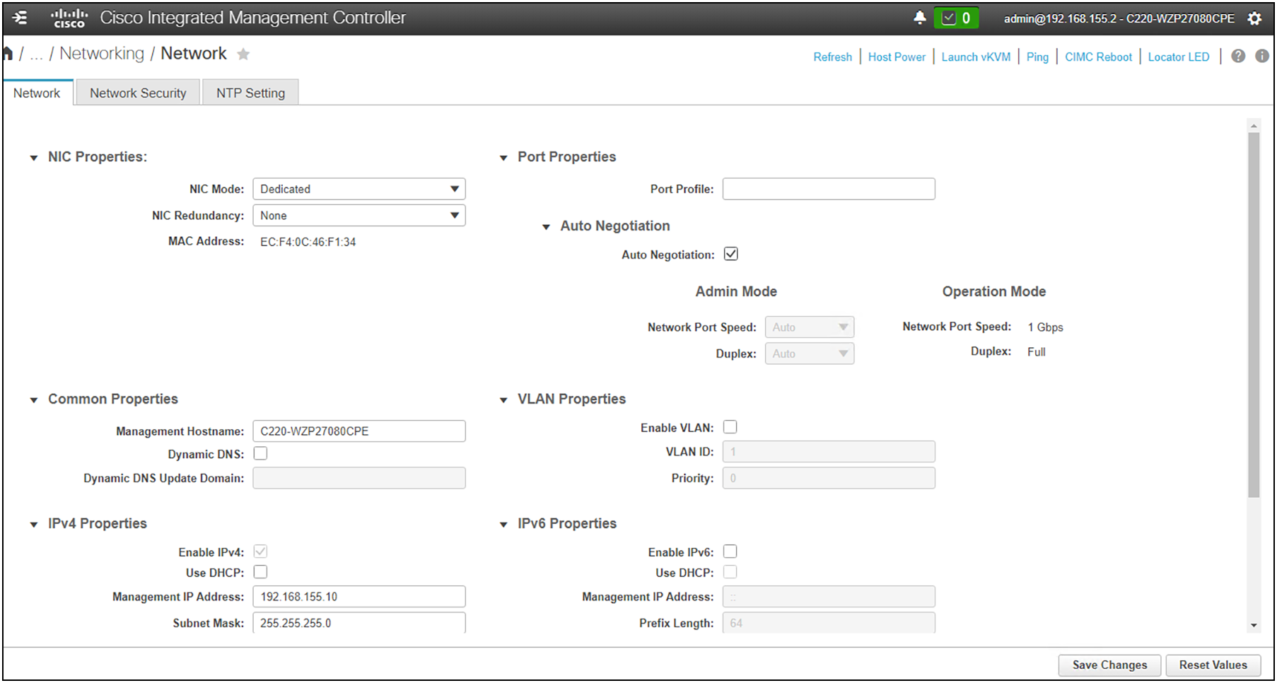 Setting general NIC properties