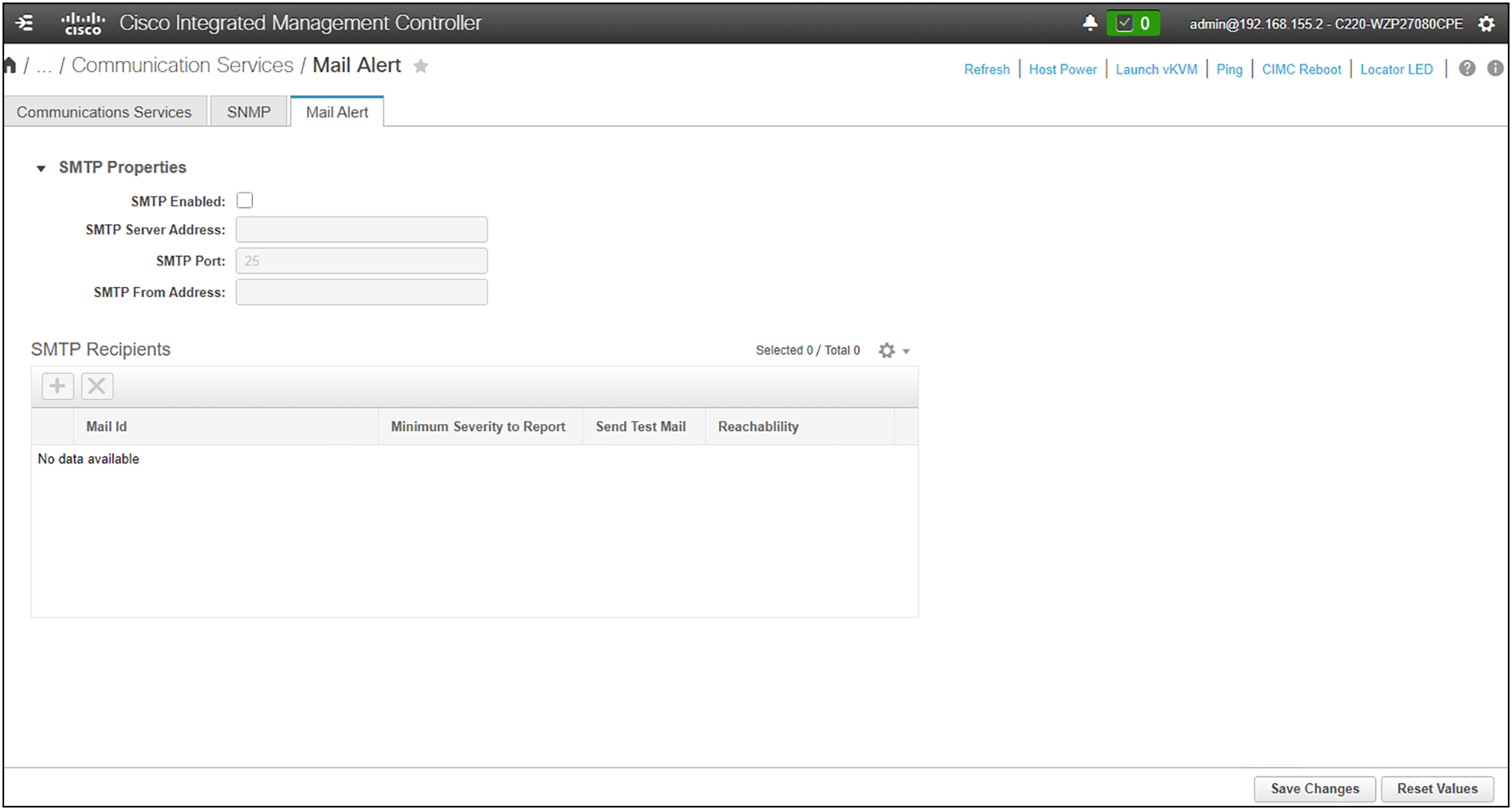 Configuring mail alerts through SMTP