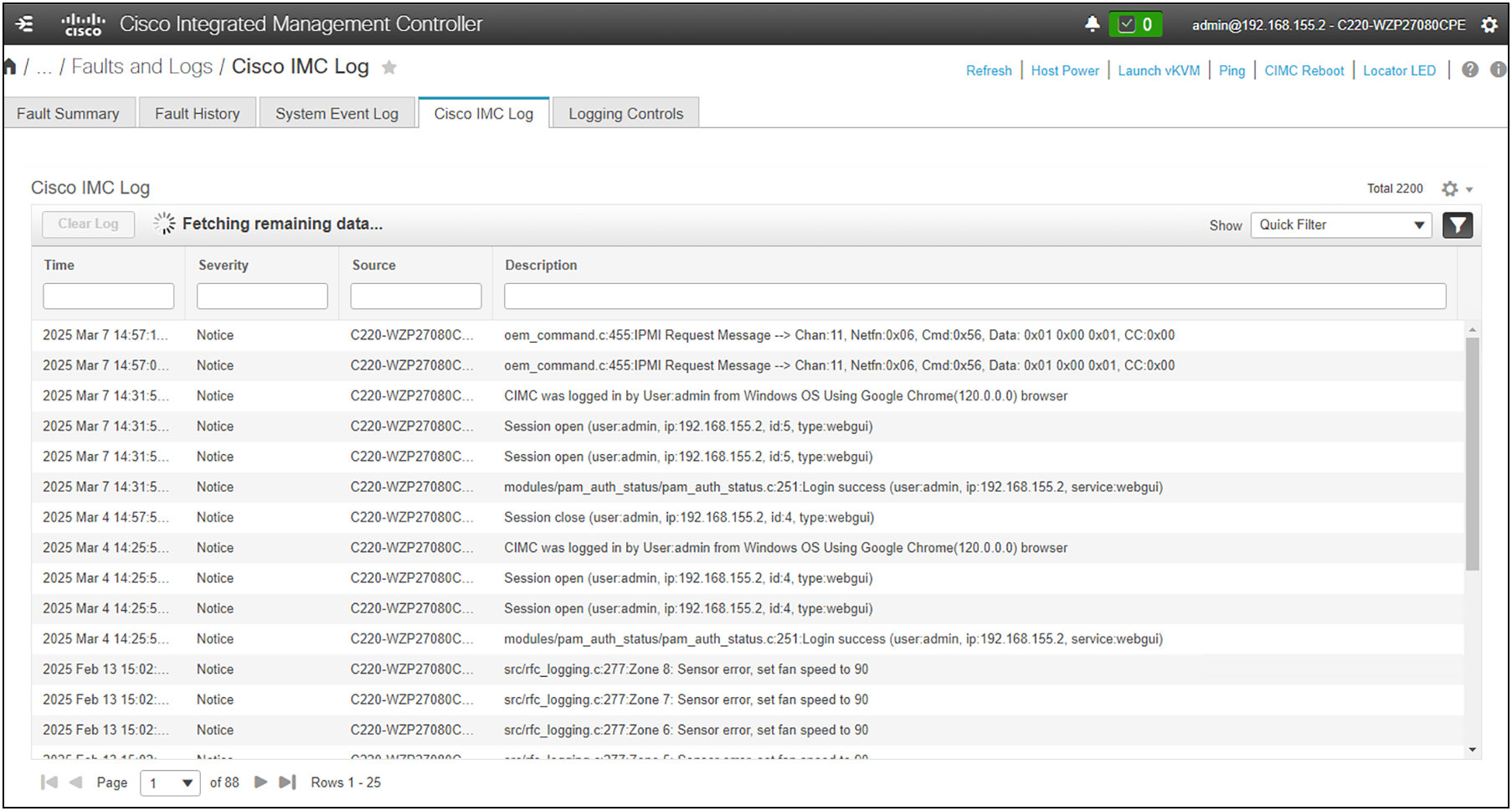 Audit records in the CIMC log