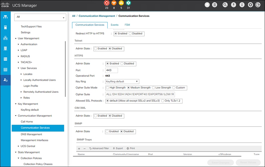 Setting up logging parameters in UCSM from the administrative configuration section