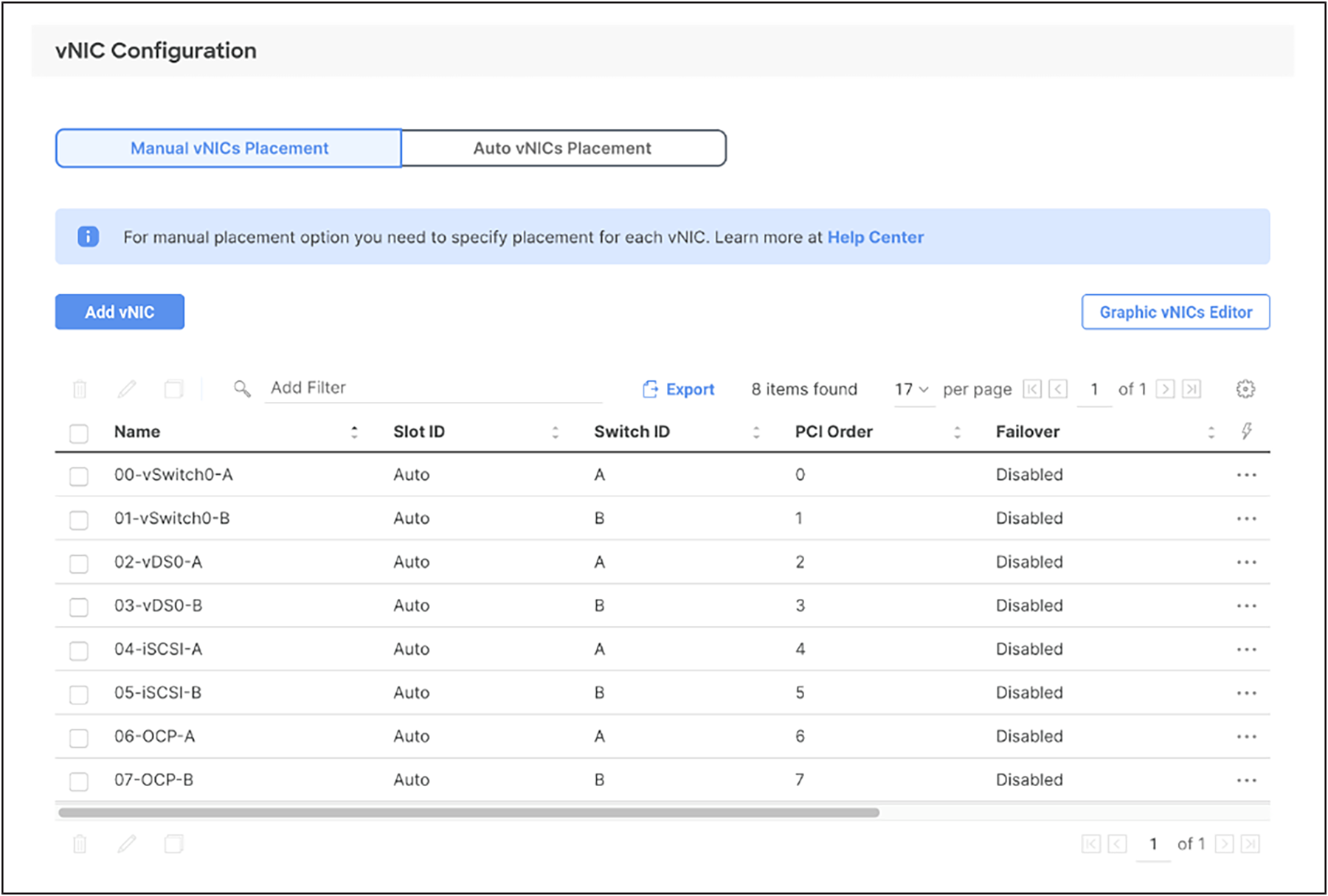 vNICs for iSCSI boot configuration