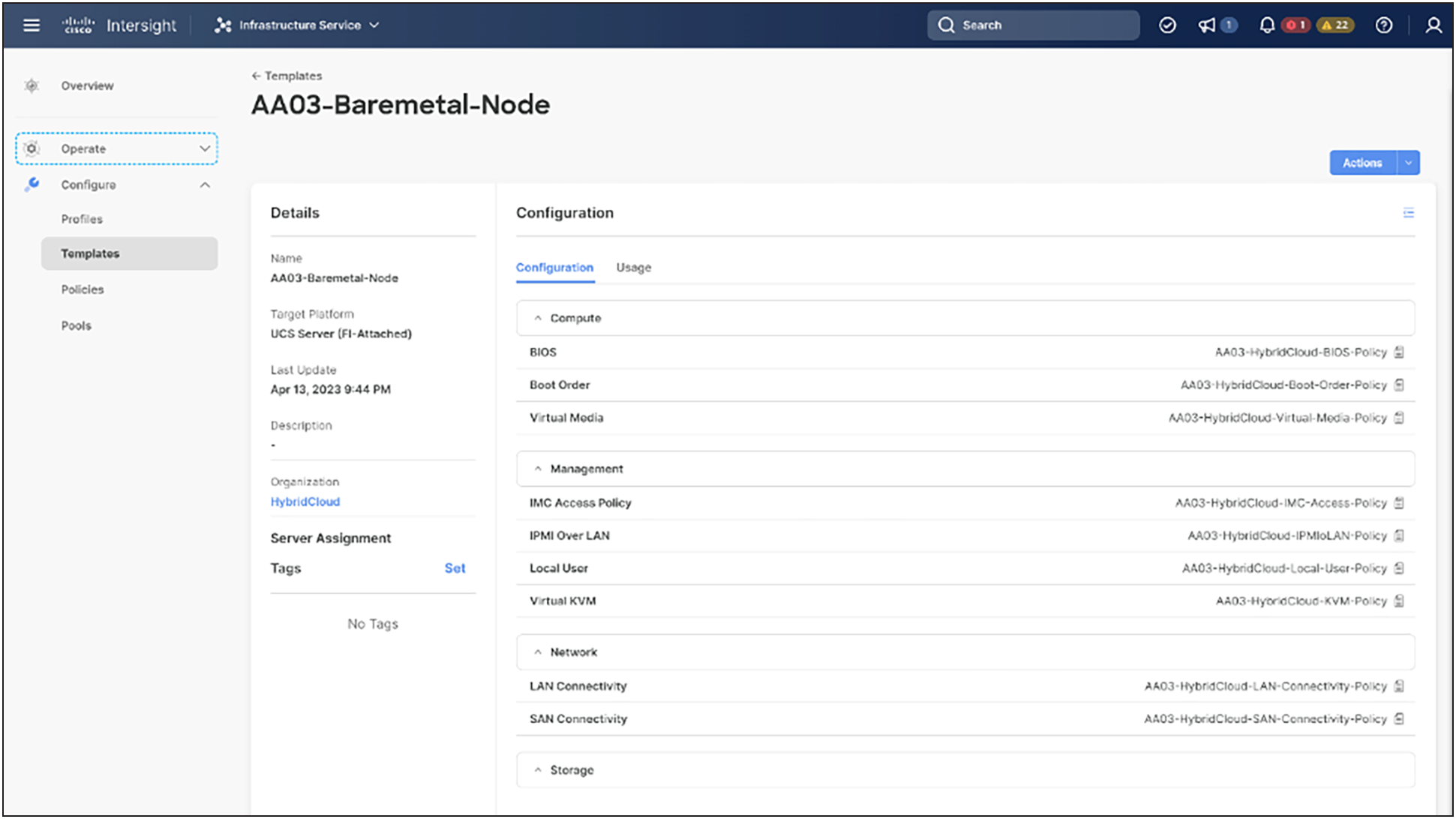 Server profile template for Fibre Channel boot from SAN