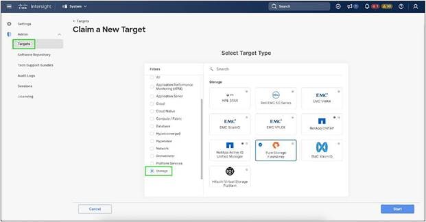 Claiming Pure Storage FlashArray as a target in Cisco Intersight