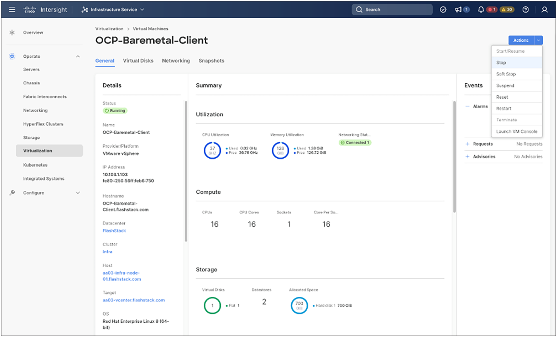 Virtual machine actions in Cisco Intersight