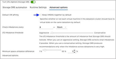 For “Advanced options,” clear “Keep VMDKs together by default”