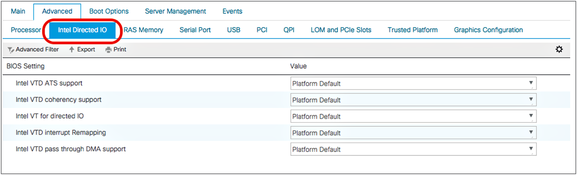 Intel Directed I/O settings for OLTP workloads