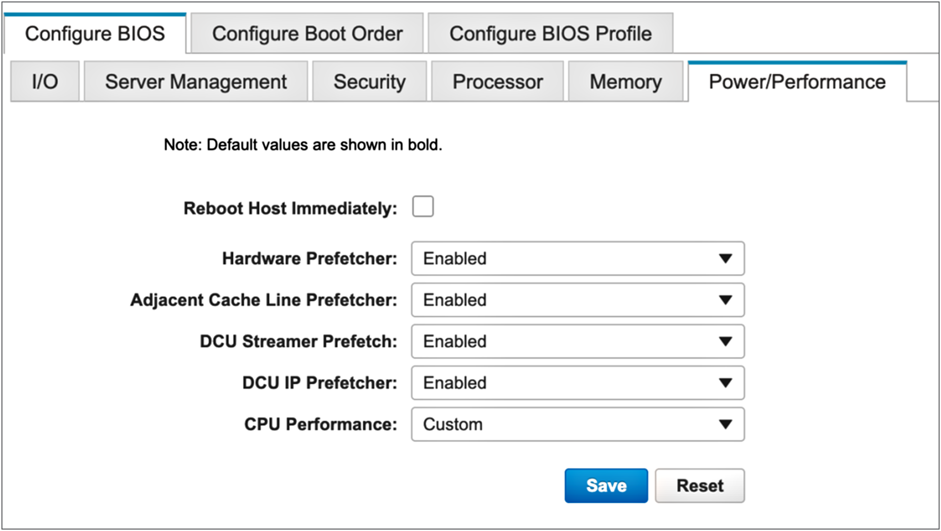 Power and performance settings for virtualized workloads