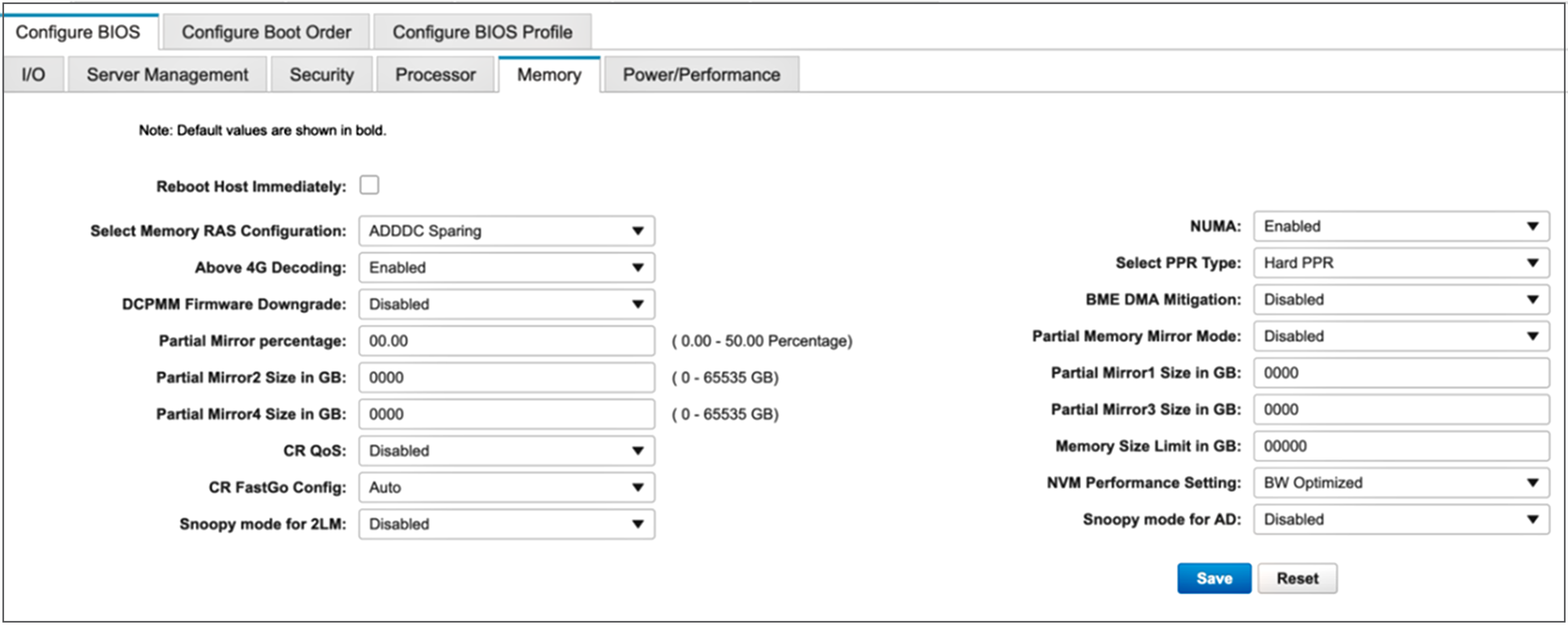 Memory settings for virtualized workloads