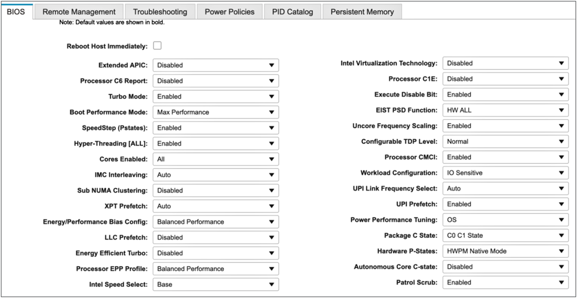 Processor settings for Java EE application workloads