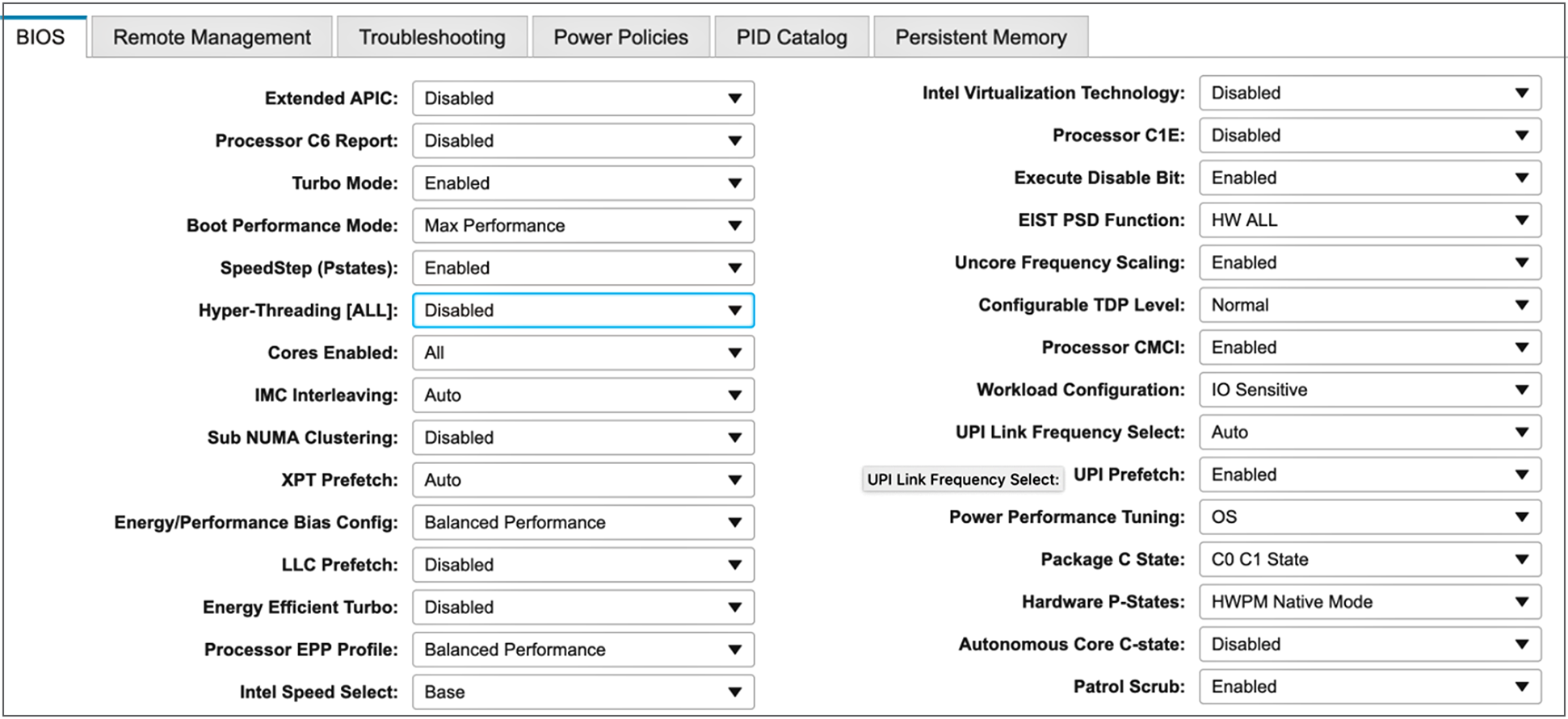 Memory settings for Java EE application workloads