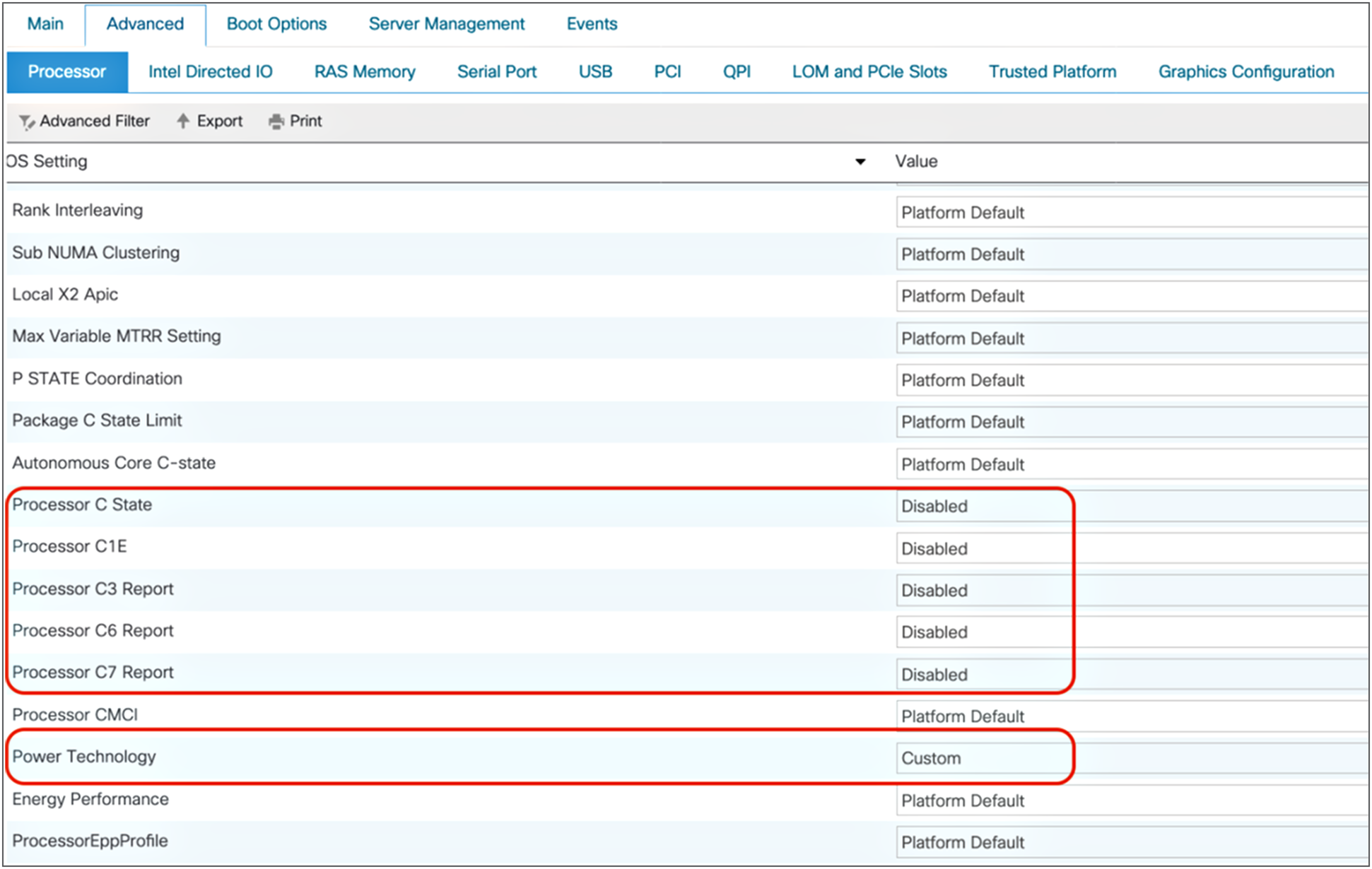 Processor settings for analytics database DSS workloads