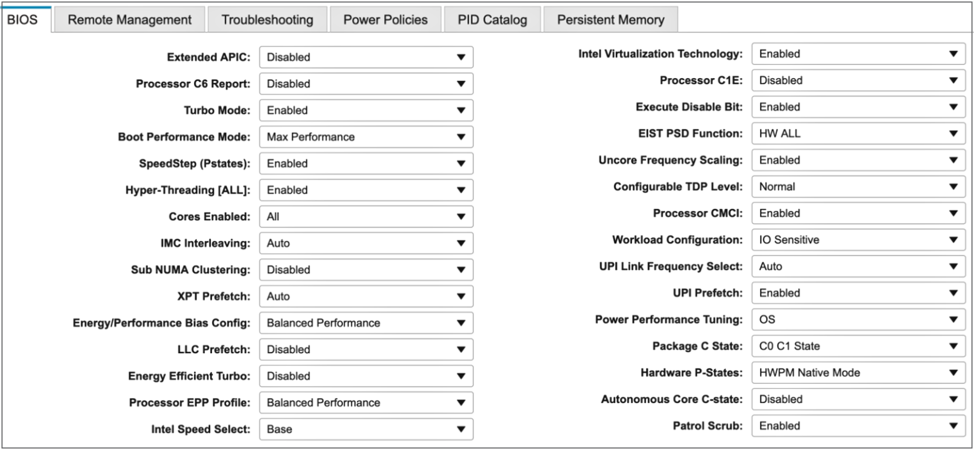 Processor settings for OLTP workloads