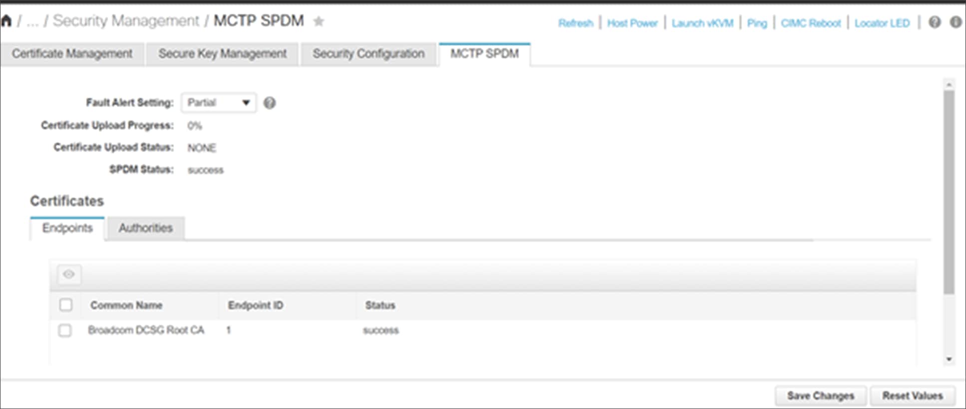Cisco UCS SPDM status webUI screen