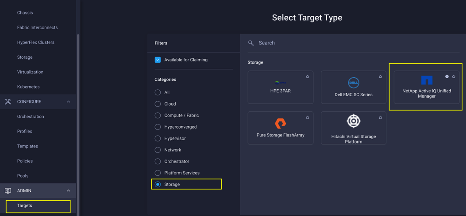 Claiming NetApp Active IQ Unified Manager as a target in Cisco Intersight