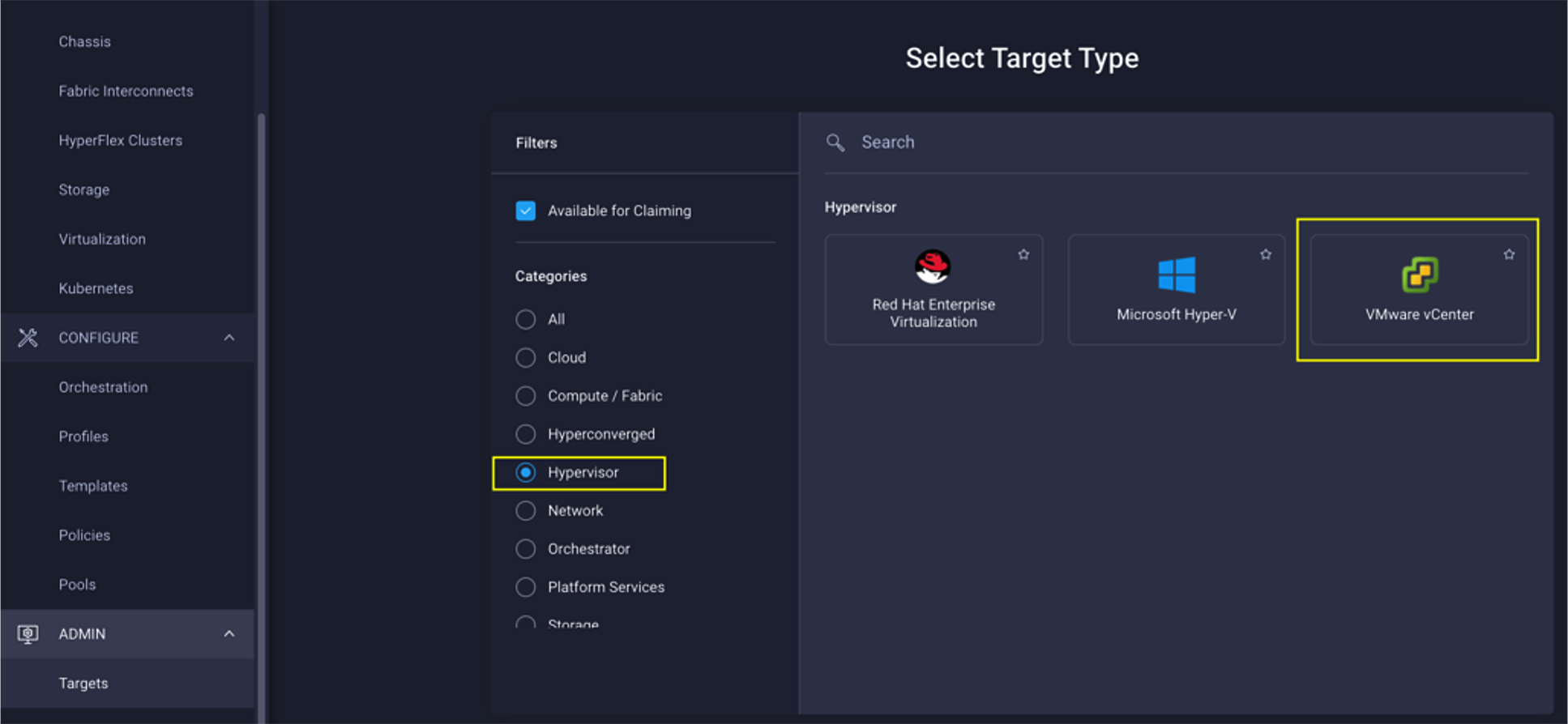 Claiming VMware vCenter in Cisco Intersight as a target