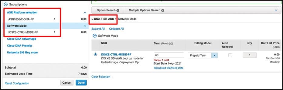 Ordering Cisco DNA for SD-WAN and Routing Subscriptions for ASR1006-X