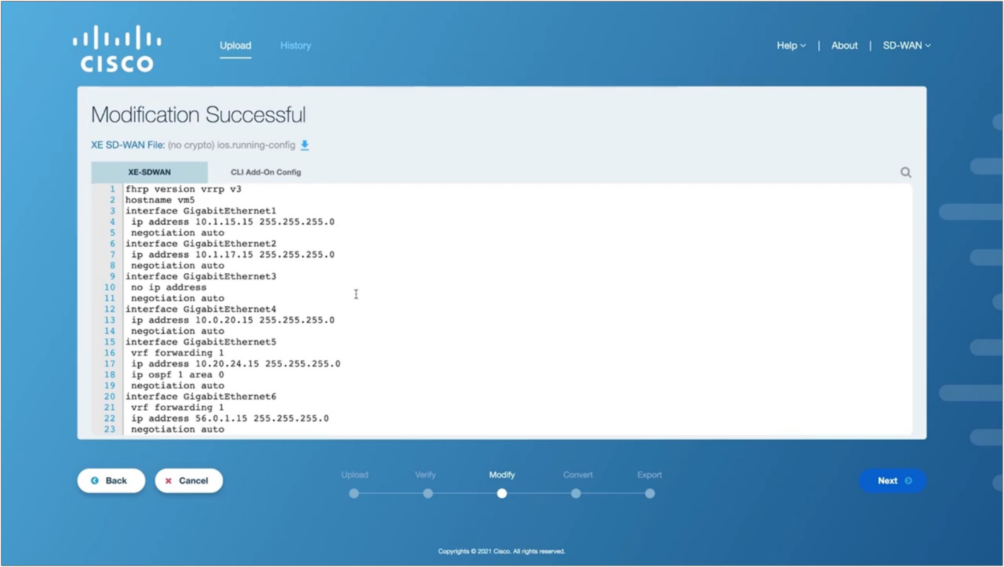 Cisco’s online Convert to SD-WAN tool