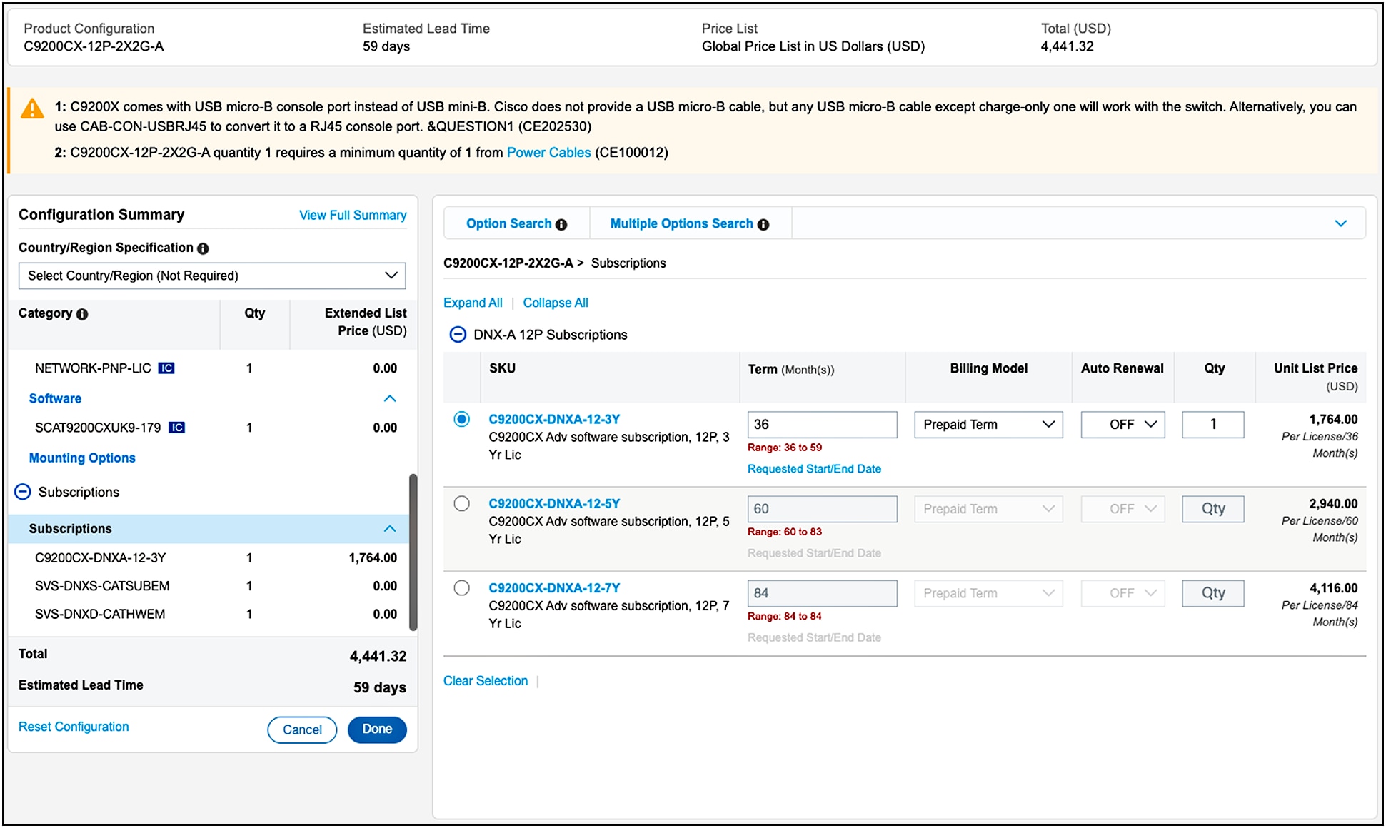 Cisco Catalyst Software subscription options