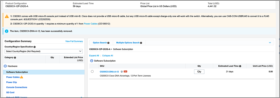 Cisco DNA Software summary with license removed