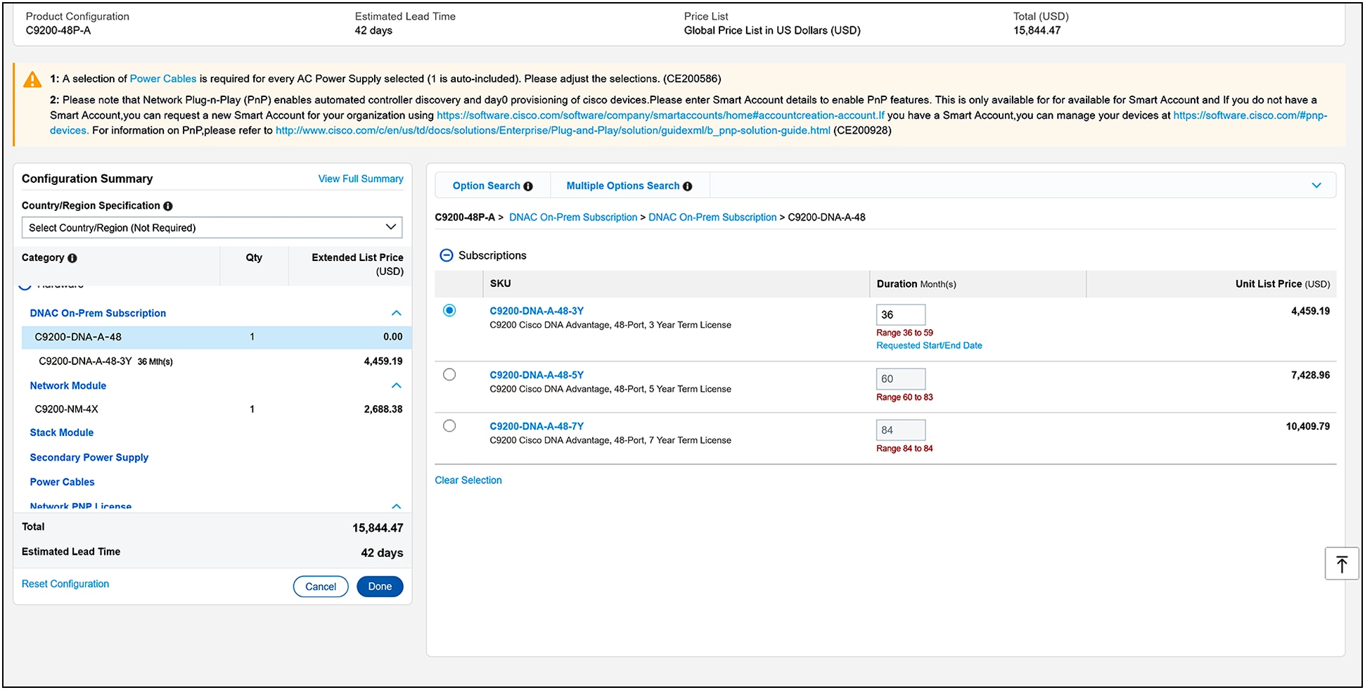 Cisco DNA Software subscription term options