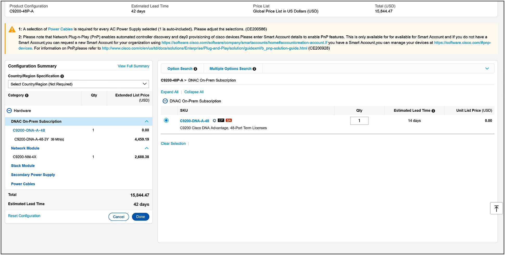 Cisco DNA Software subscription summary