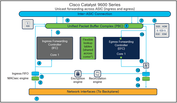 Unicast packet walk across UADP ASICs