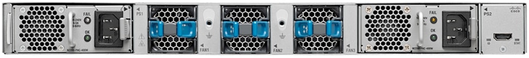 Cisco Nexus 2348TQ with Blue Handles Indicating Forward Airflow