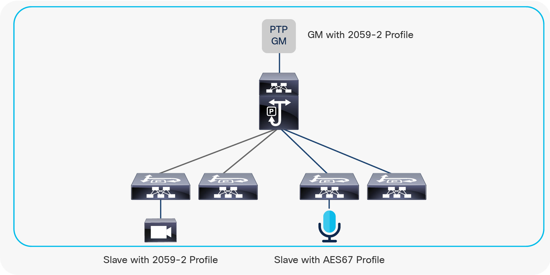 Network with 2059-2 and AES67 slaves