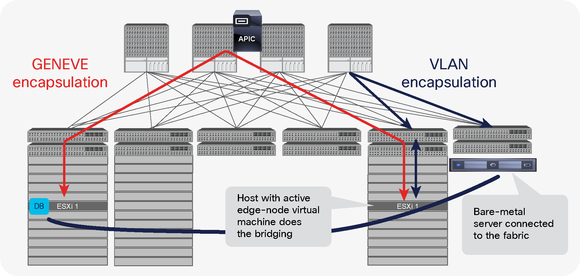 Bare-metal database server and database virtual machine running on the ESXi host share the same subnet