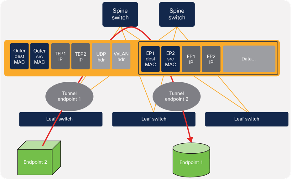 VxLAN encapsulates traffic between two endpoints