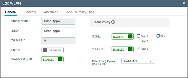 Configuring radio policy to 5 GHz on a Cisco Catalyst® WLC