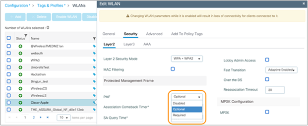 Setting the PMF option on a Catalyst controller