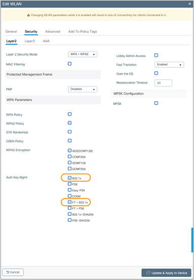 Enabling 802.11r mixed mode on a Catalyst controller