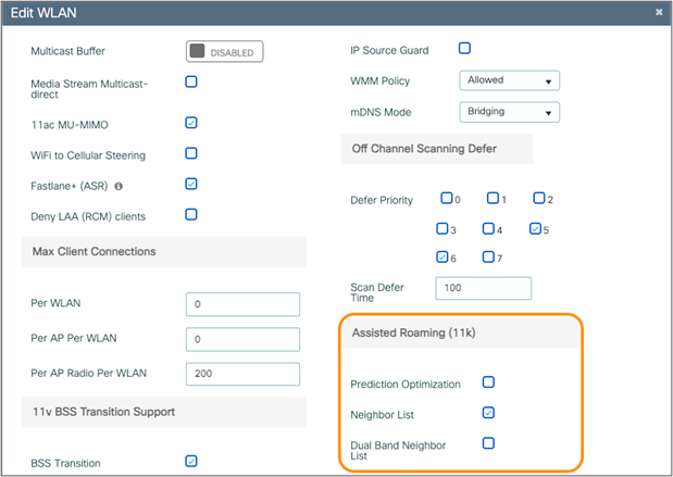 Enabling neighbor reporting on the WLAN on a Catalyst controller