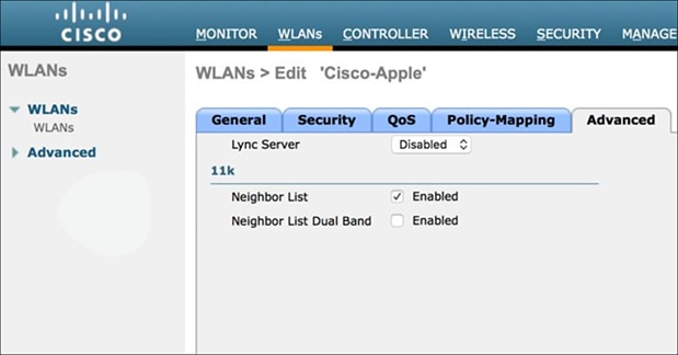 Enabling neighbor reporting on the WLAN on an AireOS controller