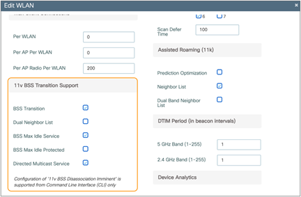 Enabling 802.11v BSS Transition Management on a Catalyst controller