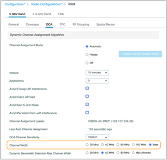 Configuring channel width from the Catalyst controller user interface