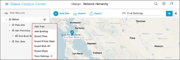 Clicking the gear icon next to an area within the Design – Network Hierarchy page