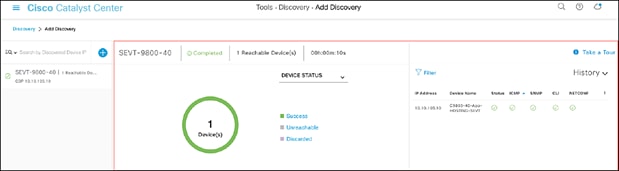 Successful discovery of a WLC as shown on the Discovery page