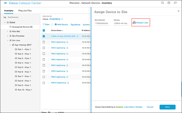 Assign Device to Site menu