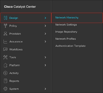 Location of Network Hierarchy in the menu