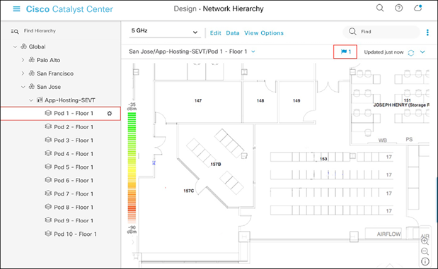 Network Hierarchy page, with an access point ready to be positioned