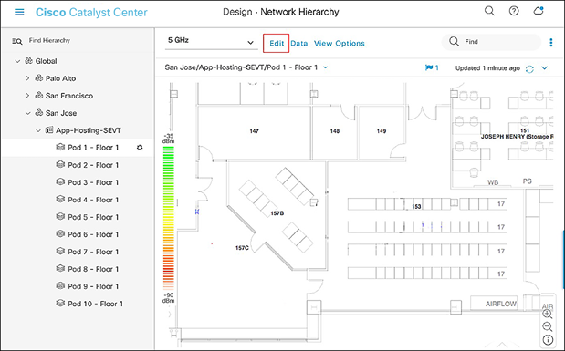 Network Hierarchy page – Floor elements menu